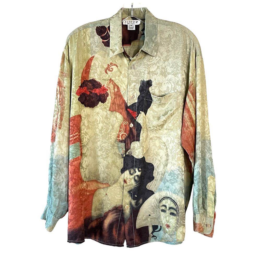 CITRON SANTA MONICA Size Medium 100% Silk Art-To-Wear Button-Up Long Sleeve Top